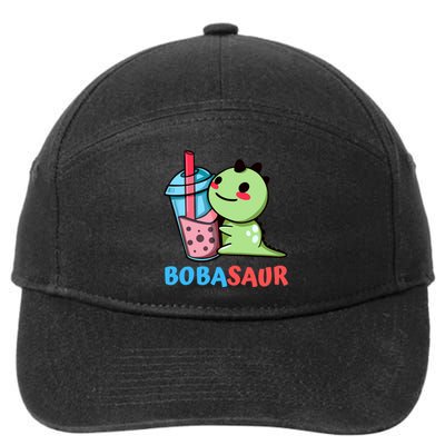 Bobasaur Bubble Tea Boba Dinosaur Kawaii Cute Dino Pun 7-Panel Snapback Hat