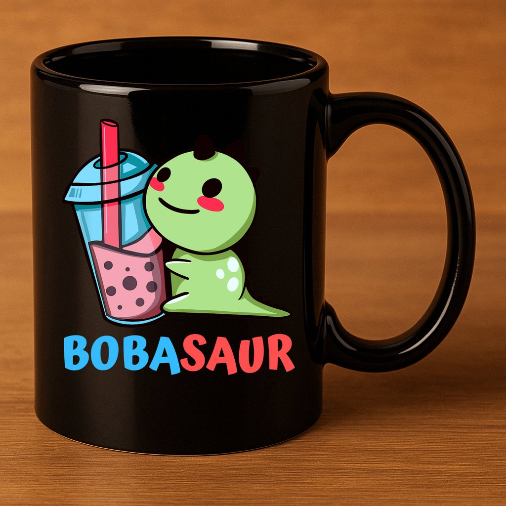 Bobasaur Bubble Tea Boba Dinosaur Kawaii Cute Dino Pun 11oz C Handle Ceramic Mug