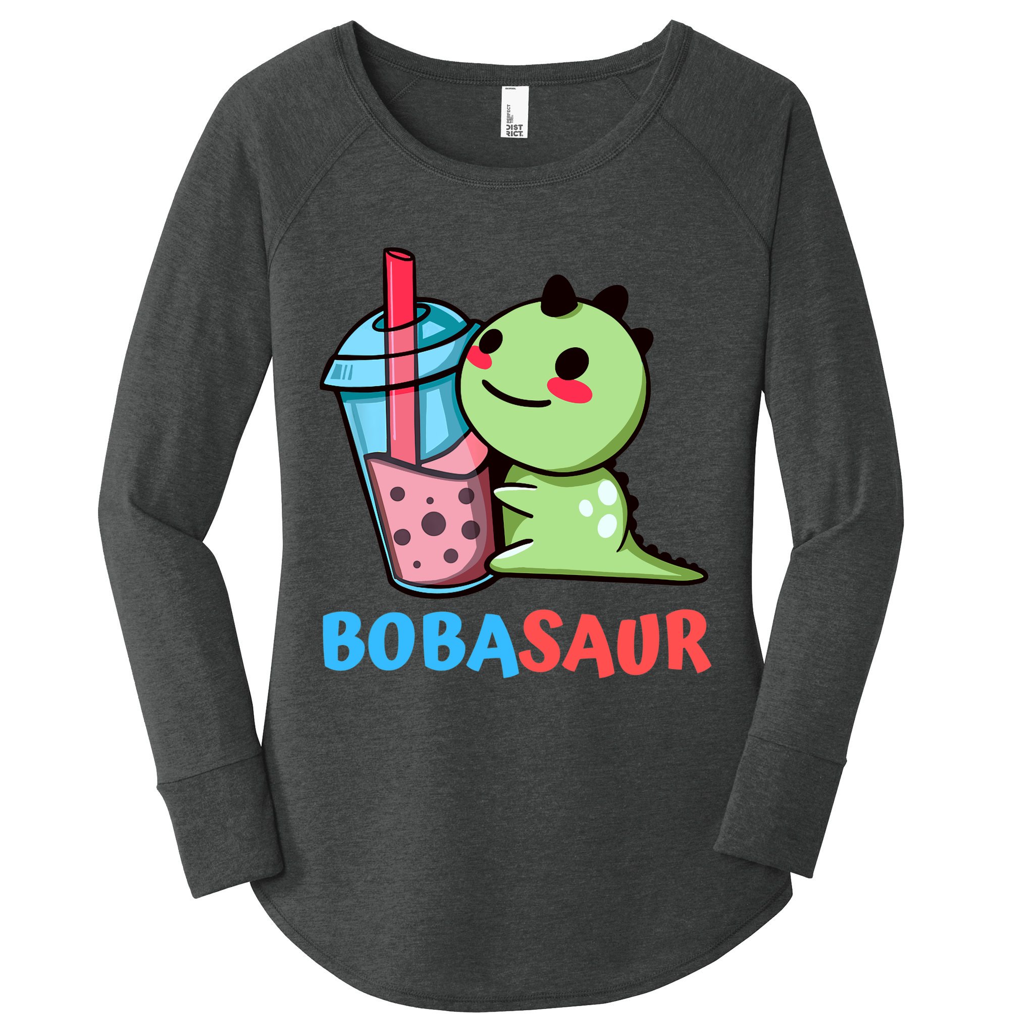 Bobasaur Bubble Tea Boba Dinosaur Kawaii Cute Dino Pun Women's Perfect Tri Tunic Long Sleeve Shirt