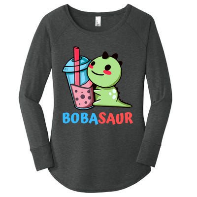 Bobasaur Bubble Tea Boba Dinosaur Kawaii Cute Dino Pun Women's Perfect Tri Tunic Long Sleeve Shirt