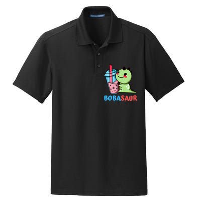 Bobasaur Bubble Tea Boba Dinosaur Kawaii Cute Dino Pun Dry Zone Grid Polo