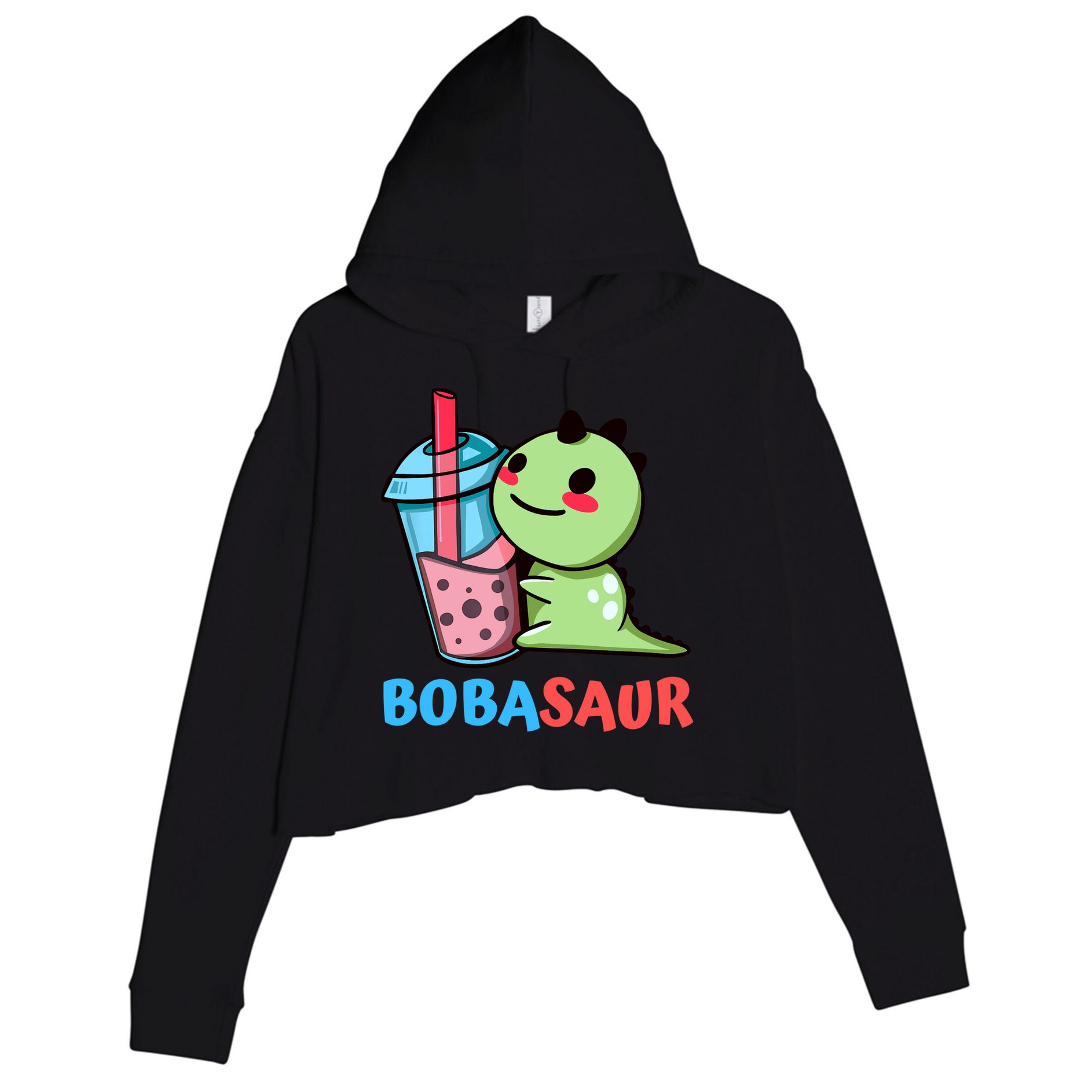 Bobasaur Bubble Tea Boba Dinosaur Kawaii Cute Dino Pun Crop Fleece Hoodie