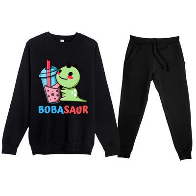 Bobasaur Bubble Tea Boba Dinosaur Kawaii Cute Dino Pun Premium Crewneck Sweatsuit Set