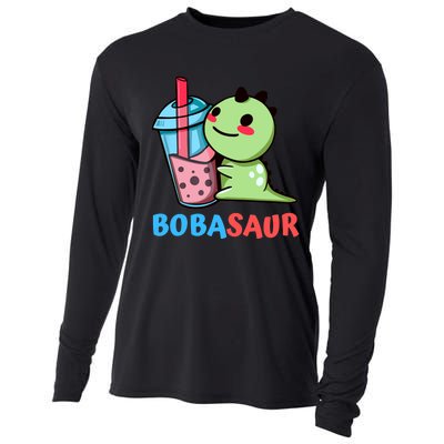 Bobasaur Bubble Tea Boba Dinosaur Kawaii Cute Dino Pun Cooling Performance Long Sleeve Crew