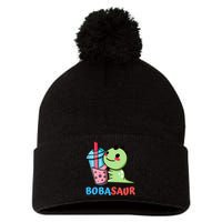 Bobasaur Bubble Tea Boba Dinosaur Kawaii Cute Dino Pun Pom Pom 12in Knit Beanie