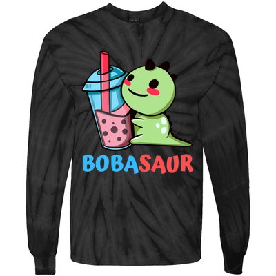 Bobasaur Bubble Tea Boba Dinosaur Kawaii Cute Dino Pun Tie-Dye Long Sleeve Shirt