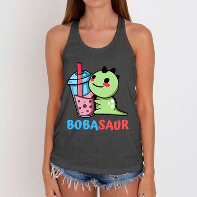 Bobasaur Bubble Tea Boba Dinosaur Kawaii Cute Dino Pun Women's Knotted Racerback Tank