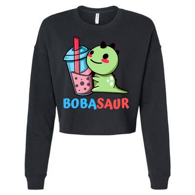 Bobasaur Bubble Tea Boba Dinosaur Kawaii Cute Dino Pun Cropped Pullover Crew
