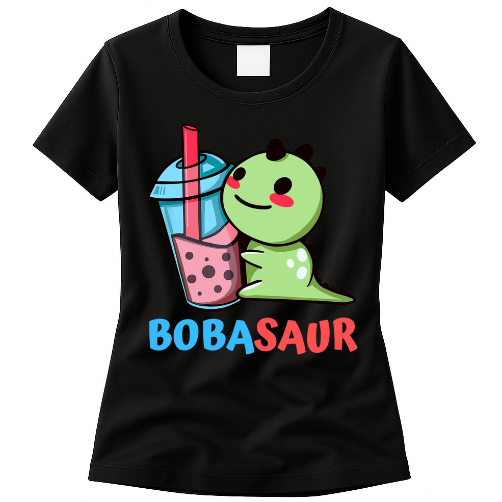 Bobasaur Bubble Tea Boba Dinosaur Kawaii Cute Dino Pun Womens T-Shirt