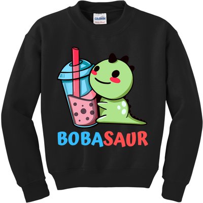 Bobasaur Bubble Tea Boba Dinosaur Kawaii Cute Dino Pun Kids Sweatshirt