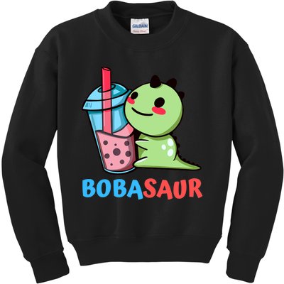 Bobasaur Bubble Tea Boba Dinosaur Kawaii Cute Dino Pun Kids Sweatshirt