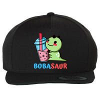 Bobasaur Bubble Tea Boba Dinosaur Kawaii Cute Dino Pun Wool Snapback Cap