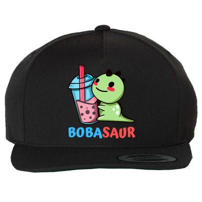 Bobasaur Bubble Tea Boba Dinosaur Kawaii Cute Dino Pun Wool Snapback Cap