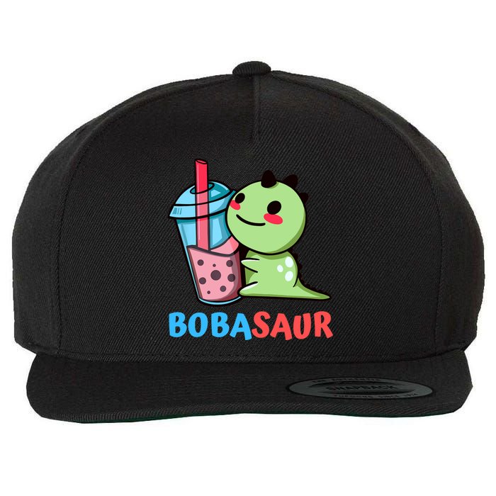 Bobasaur Bubble Tea Boba Dinosaur Kawaii Cute Dino Pun Wool Snapback Cap