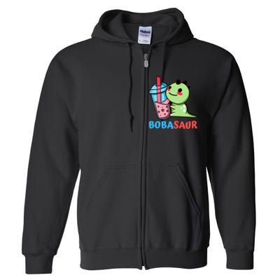 Bobasaur Bubble Tea Boba Dinosaur Kawaii Cute Dino Pun Full Zip Hoodie