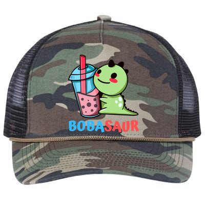 Bobasaur Bubble Tea Boba Dinosaur Kawaii Cute Dino Pun Retro Rope Trucker Hat Cap