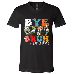 Bye Bruh Teacher Happy Last Day Of School Hello Summer Funny V-Neck T-Shirt