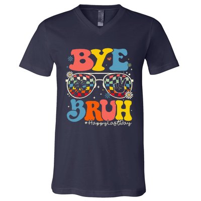 Bye Bruh Teacher Happy Last Day Of School Hello Summer Funny V-Neck T-Shirt