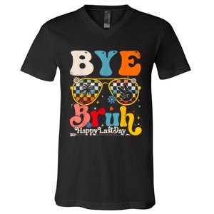 Bye Bruh Teacher Happy Last Day Of School Hello Summer Funny V-Neck T-Shirt