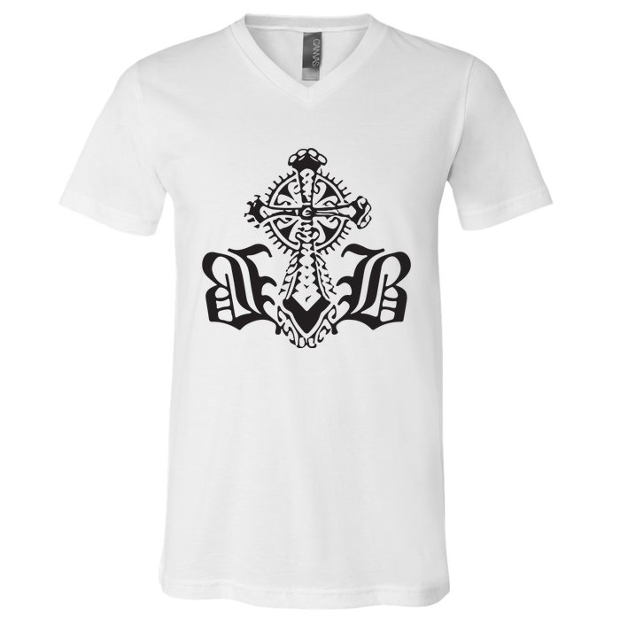 Bournedrip Bb Tribal Cross V-Neck T-Shirt