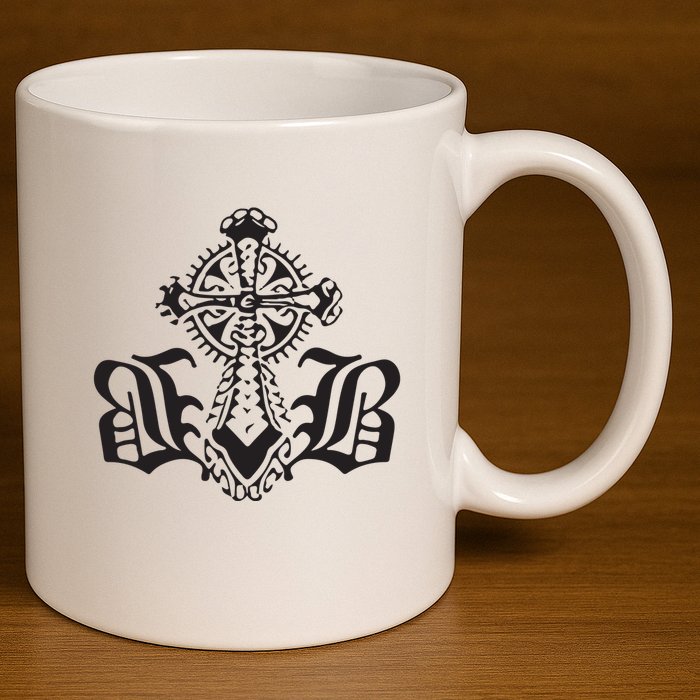 Bournedrip Bb Tribal Cross 11oz C Handle Ceramic Mug