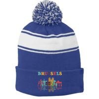 Belgium Brussels Travel Family Vacation Europian Trip Gift Great Gift Stripe Pom Pom Beanie