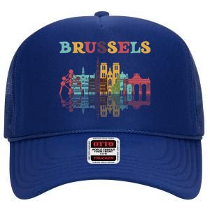 Belgium Brussels Travel Family Vacation Europian Trip Gift Great Gift High Crown Mesh Back Trucker Hat