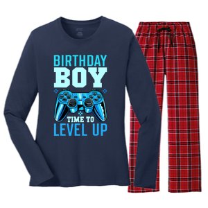 Birthday Boy Time To Level Up Matching Video Gamer Birthday Women's Long Sleeve Flannel Pajama Set 