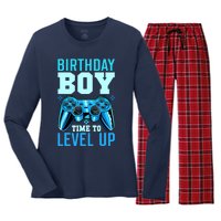 Birthday Boy Time To Level Up Matching Video Gamer Birthday Women's Long Sleeve Flannel Pajama Set 