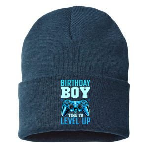 Birthday Boy Time To Level Up Matching Video Gamer Birthday Sustainable Knit Beanie