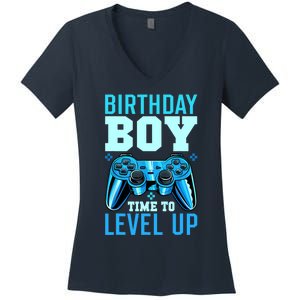 Birthday Boy Time To Level Up Matching Video Gamer Birthday Women's V-Neck T-Shirt