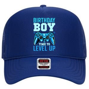 Birthday Boy Time To Level Up Matching Video Gamer Birthday High Crown Mesh Back Trucker Hat