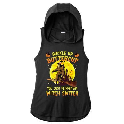 Bigfoot Buckle Up Buttercup You Just Flipped Ladies PosiCharge Tri-Blend Wicking Draft Hoodie Tank