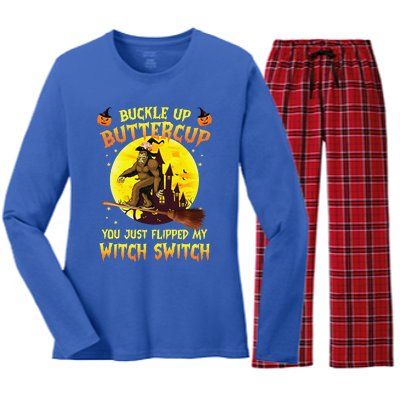 Bigfoot Buckle Up Buttercup You Just Flipped Women's Long Sleeve Flannel Pajama Set 