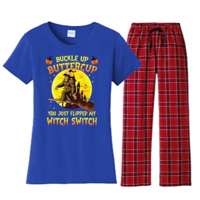 Bigfoot Buckle Up Buttercup You Just Flipped Women's Flannel Pajama Set