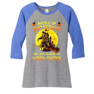 Bigfoot Buckle Up Buttercup You Just Flipped Women's Tri-Blend 3/4-Sleeve Raglan Shirt