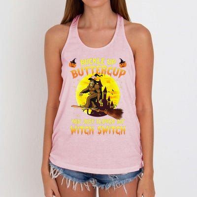 Bigfoot Buckle Up Buttercup You Just Flipped Women's Knotted Racerback Tank