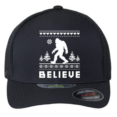 Bigfoot Believe Ugly Christmas Sweater Sasquatch Flexfit Unipanel Trucker Cap