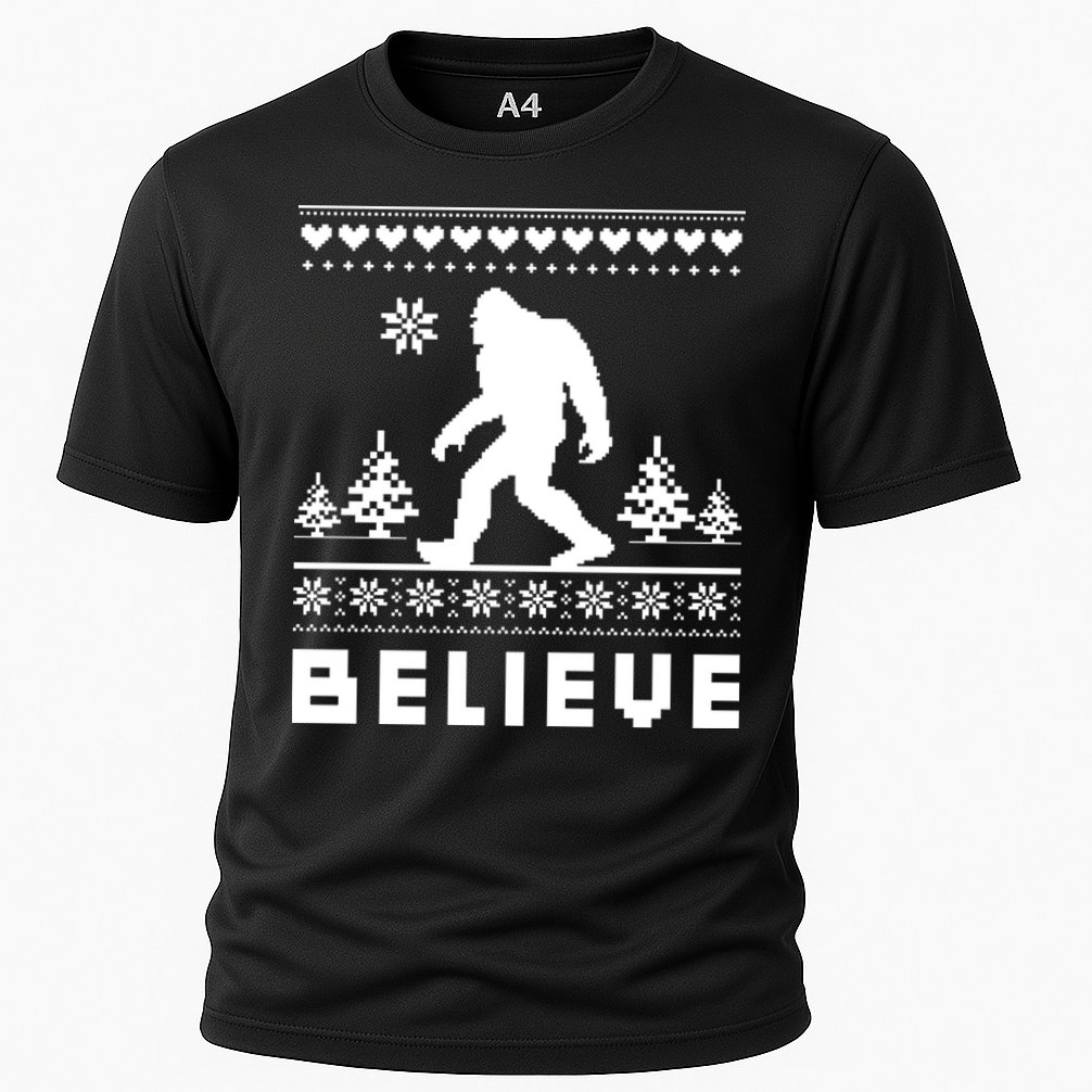 Bigfoot Believe Ugly Christmas Sweater Sasquatch Performance Shirt