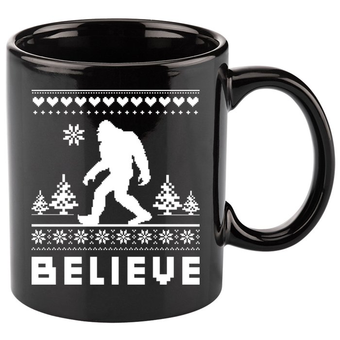 Bigfoot Believe Ugly Christmas Sweater Sasquatch 11oz C Handle Ceramic Mug
