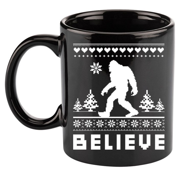 Bigfoot Believe Ugly Christmas Sweater Sasquatch 11oz C Handle Ceramic Mug