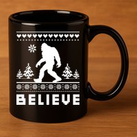 Bigfoot Believe Ugly Christmas Sweater Sasquatch 11oz C Handle Ceramic Mug