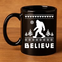 Bigfoot Believe Ugly Christmas Sweater Sasquatch 11oz C Handle Ceramic Mug