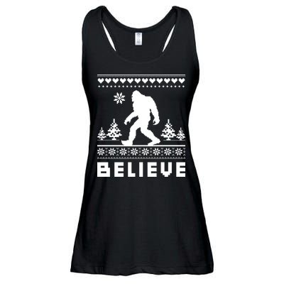 Bigfoot Believe Ugly Christmas Sweater Sasquatch Ladies Essential Flowy Tank