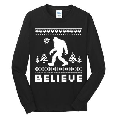 Bigfoot Believe Ugly Christmas Sweater Sasquatch Tall Long Sleeve T-Shirt