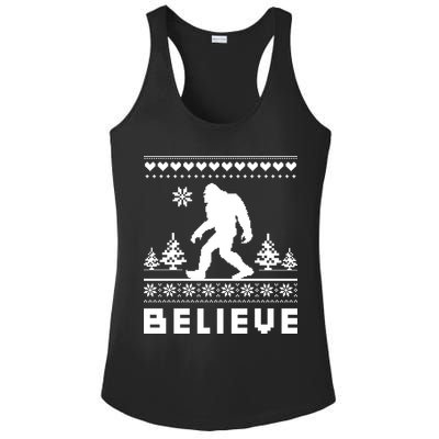 Bigfoot Believe Ugly Christmas Sweater Sasquatch Ladies PosiCharge Competitor Racerback Tank