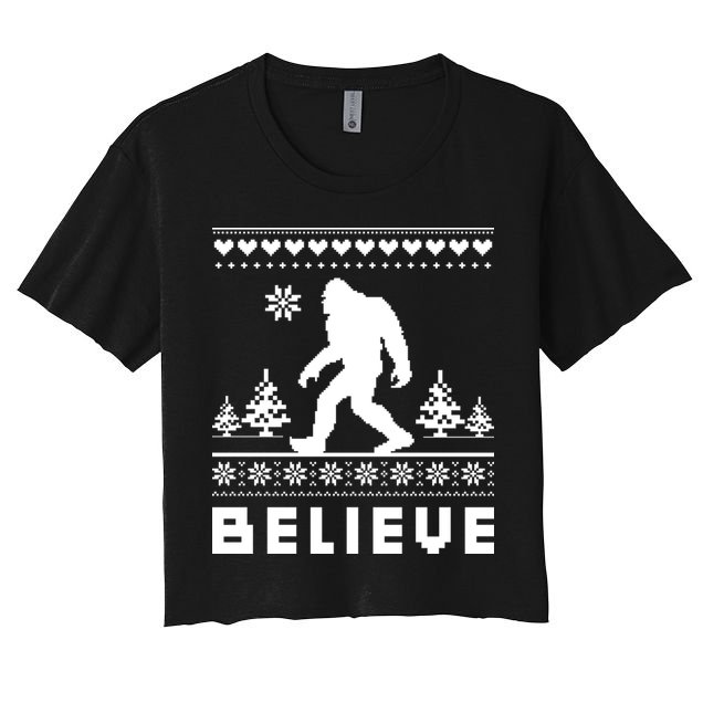 Bigfoot Believe Ugly Christmas Sweater Sasquatch Crop Top