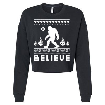 Bigfoot Believe Ugly Christmas Sweater Sasquatch Cropped Pullover Crew