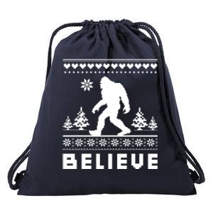 Bigfoot Believe Ugly Christmas Sweater Sasquatch Drawstring Bag