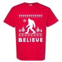 Bigfoot Believe Ugly Christmas Sweater Sasquatch Garment-Dyed Heavyweight T-Shirt